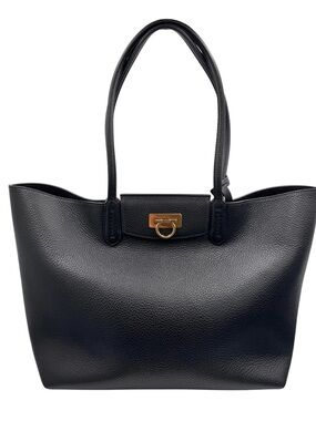 NWT ❤️ Salvatore Ferragamo Black Leather Tote with Gold Accent